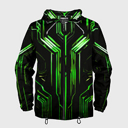 Ветровка с капюшоном мужская Green stripes on a black background, цвет: 3D-черный