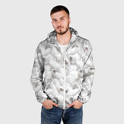 Ветровка с капюшоном мужская Ёлка с шишками в рождественский мороз, цвет: 3D-белый — фото 2