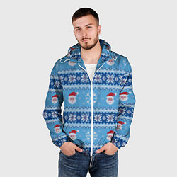 Ветровка с капюшоном мужская Вязаный новогодний узор с Дедом Морозом, цвет: 3D-белый — фото 2