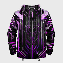 Ветровка с капюшоном мужская Purple lines on a black background, цвет: 3D-черный