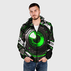 Ветровка с капюшоном мужская Зелёная сфера киберпанк, цвет: 3D-черный — фото 2