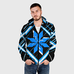 Ветровка с капюшоном мужская Сине-белая звезда и полосы на чёрном фоне, цвет: 3D-черный — фото 2