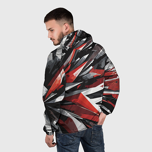 Мужская ветровка Чёрно-красно-белая абстракция / 3D-Белый – фото 4