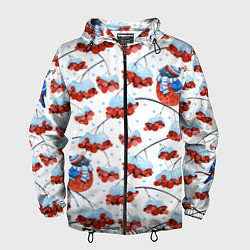 Мужская ветровка Снегири в шапочках на рябине