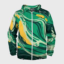 Ветровка с капюшоном мужская Абстрактные полосы в зелёных тонах, цвет: 3D-белый