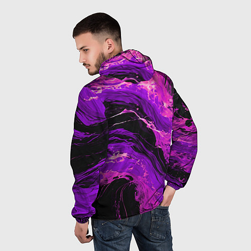 Мужская ветровка Фиолетовые брызги на чёрном фоне / 3D-Белый – фото 4