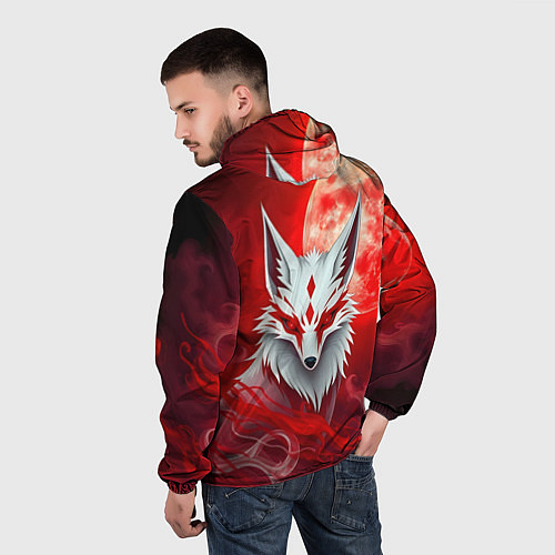 Мужская ветровка Японская лиса на красном / 3D-Белый – фото 4