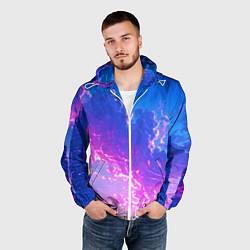 Ветровка с капюшоном мужская Розовые тучи на голубом небе киберпанк, цвет: 3D-белый — фото 2