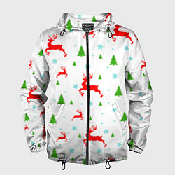 Мужская ветровка Новогодние олени с ёлками