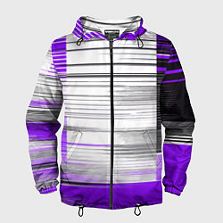 Ветровка с капюшоном мужская Чёрные вертикальные полосы на фиолетово-белом фоне, цвет: 3D-черный
