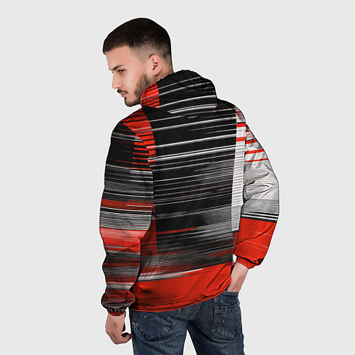 Мужская ветровка Белые вертикальные полосы на чёрно-красном фоне / 3D-Белый – фото 4