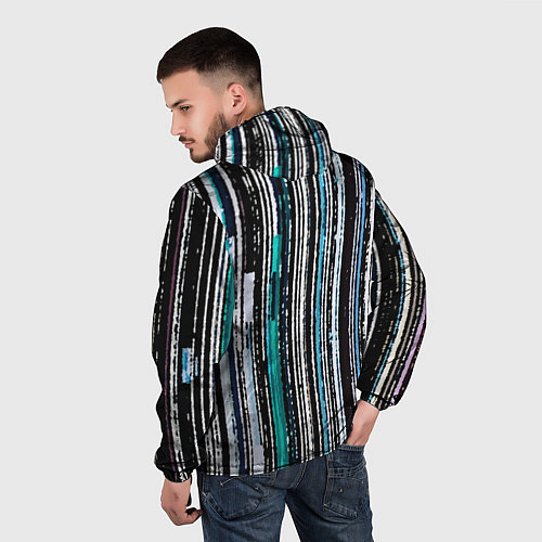 Мужская ветровка Полосатый сине-зелёный рваные полосы / 3D-Черный – фото 4