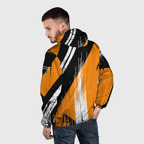 Мужская ветровка Вертикальные чёрные линии на оранжево-белом фоне / 3D-Белый – фото 4