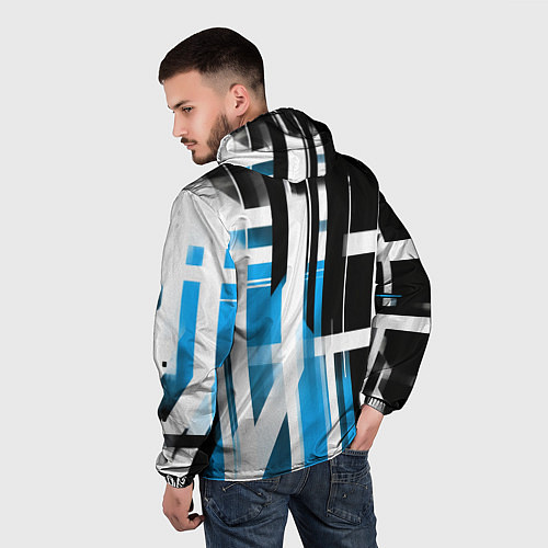 Мужская ветровка Чёрно-синие вертикальные и горизонтальные полосы н / 3D-Белый – фото 4