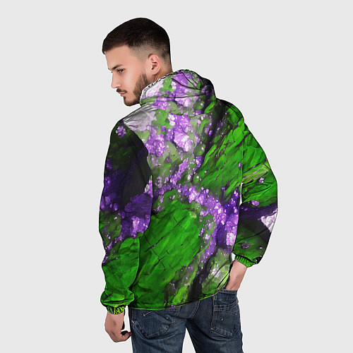 Мужская ветровка Фиолетовый минерал в зелёном камне / 3D-Белый – фото 4