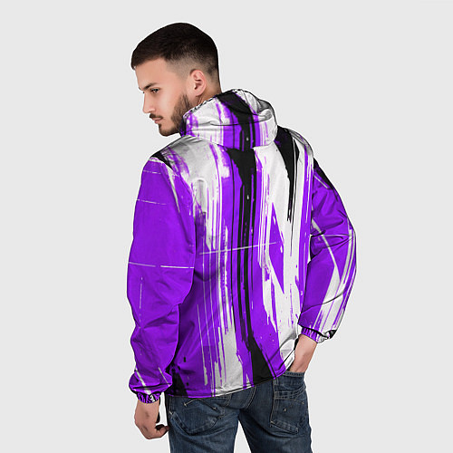 Мужская ветровка Вертикальные чёрно-белые линии на фиолетовом фоне / 3D-Белый – фото 4