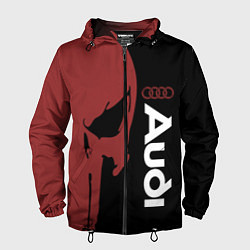 Ветровка с капюшоном мужская Audi и череп, цвет: 3D-черный