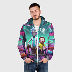 Ветровка с капюшоном мужская Рик и Морту на сказочной грибной планете - нейроар, цвет: 3D-белый — фото 2