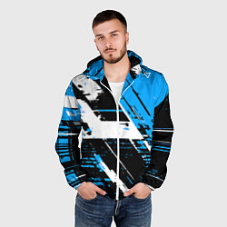 Ветровка с капюшоном мужская Diagonal black and white stripes on a blue backgro, цвет: 3D-белый — фото 2