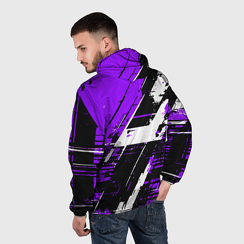 Мужская ветровка Diagonal black and white stripes on a purple backg / 3D-Белый – фото 4