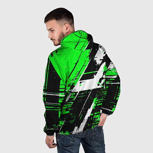 Мужская ветровка Diagonal black and white stripes on a green backgr / 3D-Белый – фото 4