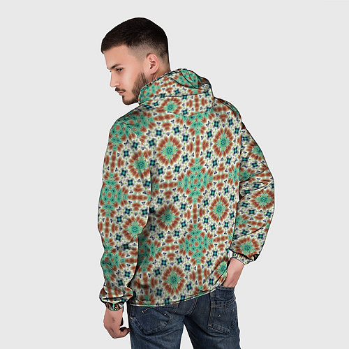 Мужская ветровка Восточный пляжный орнамент зелено коричневый / 3D-Белый – фото 4