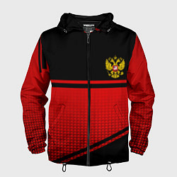 Ветровка с капюшоном мужская Россия герб геометрия, цвет: 3D-черный