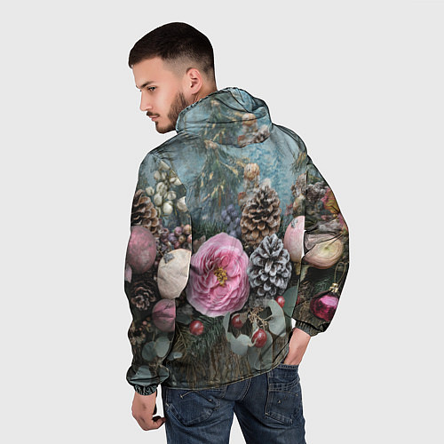 Мужская ветровка Новогодние цветы и шишки / 3D-Белый – фото 4