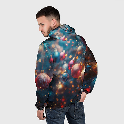 Мужская ветровка Красные и синие шары на фоне елки / 3D-Белый – фото 4