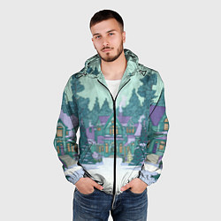 Ветровка с капюшоном мужская Новый год - двор, цвет: 3D-черный — фото 2