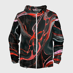 Ветровка с капюшоном мужская Красно-чёрный мрамор, цвет: 3D-белый