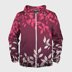 Ветровка с капюшоном мужская Листья на бордовом фоне - нейросеть, цвет: 3D-белый