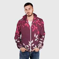 Ветровка с капюшоном мужская Листья на бордовом фоне - нейросеть, цвет: 3D-белый — фото 2