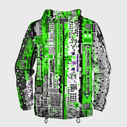 Ветровка с капюшоном мужская Киберпанк паттерн зелёный, цвет: 3D-черный
