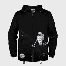 Ветровка с капюшоном мужская Космонавт и звезды, цвет: 3D-черный