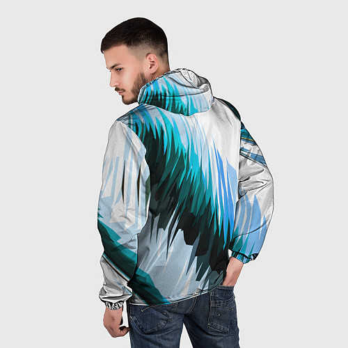 Мужская ветровка Чёрно-синие острые полосы на белом фоне / 3D-Белый – фото 4