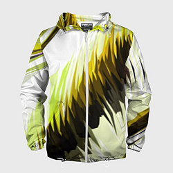 Ветровка с капюшоном мужская Чёрно-жёлтые острые полосы на белом фоне, цвет: 3D-белый