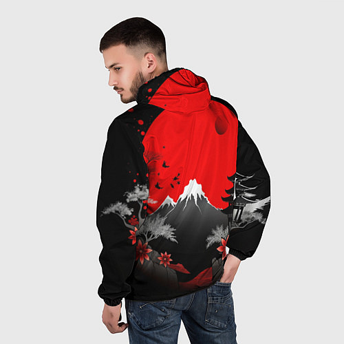Мужская ветровка Японская гора и красная луна / 3D-Белый – фото 4