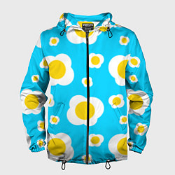Ветровка с капюшоном мужская Яичница голубая, цвет: 3D-черный