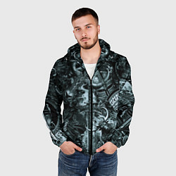 Ветровка с капюшоном мужская Гладиатор и минотавр на фоне мечей и щитов, цвет: 3D-черный — фото 2