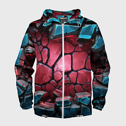 Ветровка с капюшоном мужская Объемные слои разбитых плит, цвет: 3D-белый