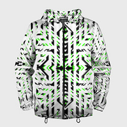 Ветровка с капюшоном мужская Чёрно-зелёный диагональные полосы на белом фоне, цвет: 3D-черный