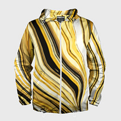 Ветровка с капюшоном мужская Волнистые вертикальные чёрно-жёлтые полосы, цвет: 3D-белый