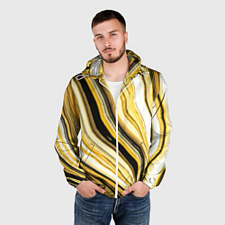 Ветровка с капюшоном мужская Волнистые вертикальные чёрно-жёлтые полосы, цвет: 3D-белый — фото 2