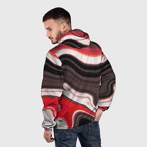 Мужская ветровка Волнистые горизонтальные чёрно-красные полосы на б / 3D-Белый – фото 4