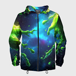 Ветровка с капюшоном мужская Зеленые брызги, цвет: 3D-черный
