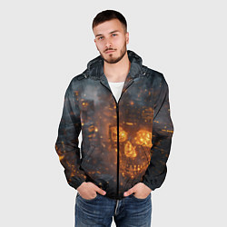 Ветровка с капюшоном мужская Череп - огонь, цвет: 3D-черный — фото 2