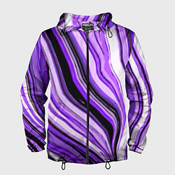 Ветровка с капюшоном мужская Волнистые вертикальные чёрно-фиолетовые полосы, цвет: 3D-черный