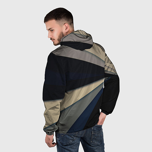 Мужская ветровка Фрактальные линии - темный / 3D-Белый – фото 4