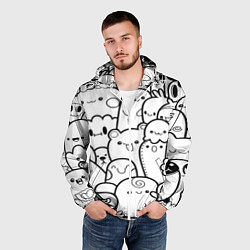 Ветровка с капюшоном мужская Doodle monsters, цвет: 3D-белый — фото 2